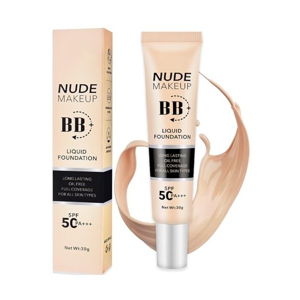 CC Crème,Fluide Fond de Teint Couvrant Imperfections,Durable Maquillage Nude Hydratant CC Crème,Anticernes,Anti-Terne et Anti