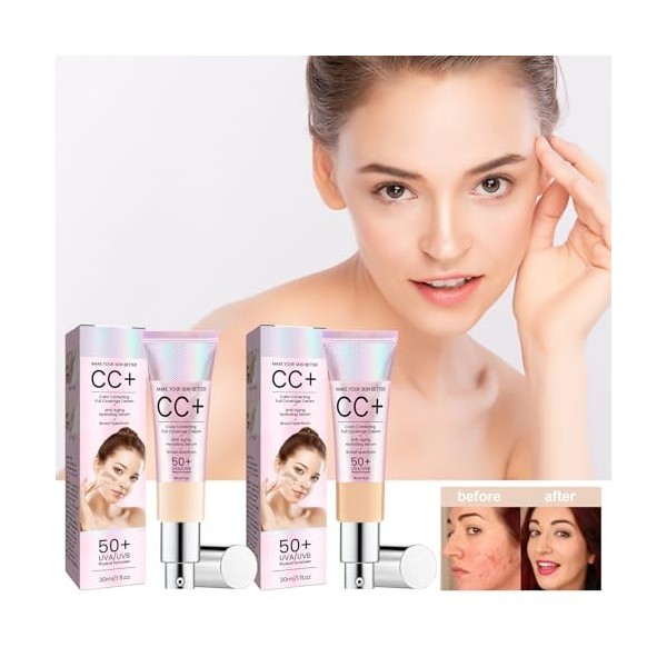 Tkekruh CC Crème 30ml, Color Correcting CC Cream, CC Liquid Foundation, Crème CC dajustement et disolement du Teint SPF50, 