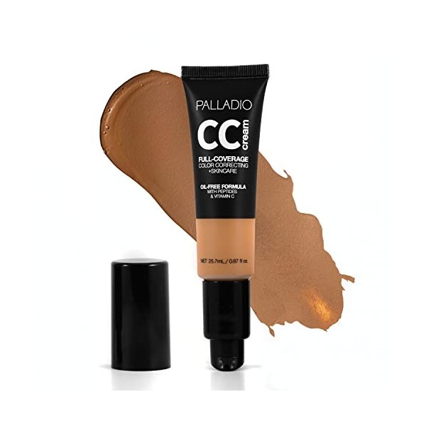 Palladio Crème CC de correction des couleurs à couverture complète, sans huile avec des peptides et de la vitamine C, idéale 