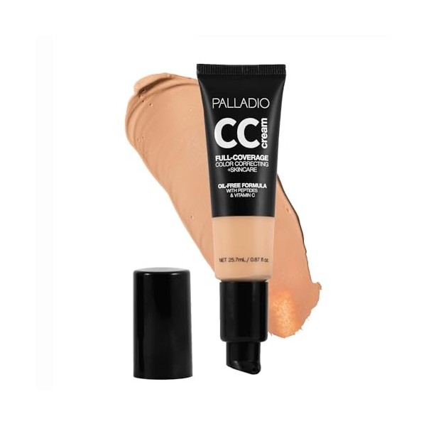 Palladio Crème CC de correction des couleurs à couverture complète, sans huile avec des peptides et de la vitamine C, idéale ...