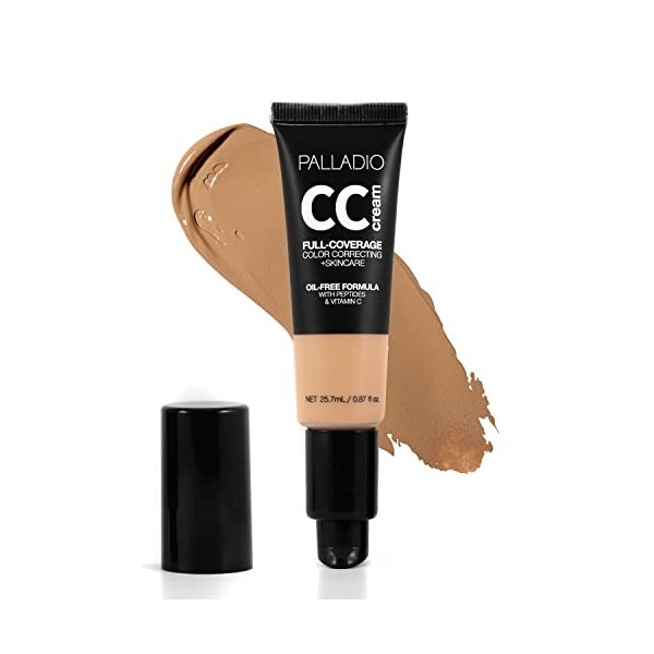Palladio Crème CC de correction des couleurs à couverture complète, sans huile avec des peptides et de la vitamine C, idéale ...