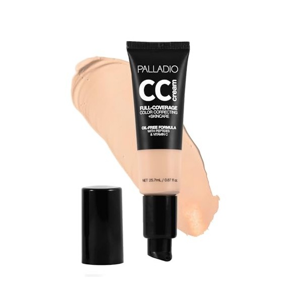 Palladio Crème CC de correction des couleurs à couverture complète, sans huile avec des peptides et de la vitamine C, idéale ...