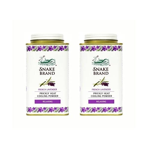 SNAKE BRAND Prickly Heat Lot de 2 poudres rafraîchissantes pour le corps Lavande relaxante 140 g