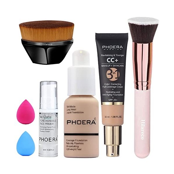 PHOERA CC Crème,PHOERA Fond de Teint Foundation,Couvrance Légère et Naturelle Matte & Poreless, Professional Makeup Couvrant 