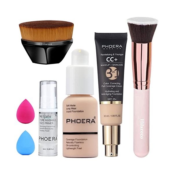 PHOERA CC Crème,PHOERA Fond de Teint Foundation,Couvrance Légère et Naturelle Matte & Poreless, Professional Makeup Couvrant 