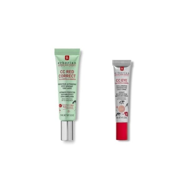 Erborian - Lot de 3 produits : 1 Crème Teintée Anti-Rougeur CC Red Correct - Vert + 2 Centella Cleansing Oil - Rouge - Cosmét