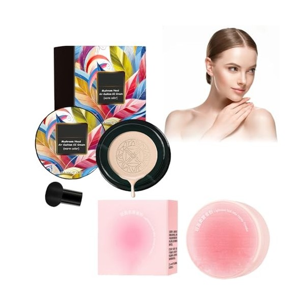 Air Cushion Foundation CC Creme, BB Cream Fond de Teint Couvrant CC Crème Fondation Liquide, Mushroom Head Air Cushion Base d