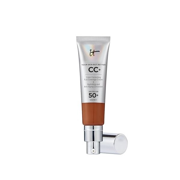 IT Cosmetics, Crème CC+ Anti-Âge Your Skin But Better, Haute Couvrance, Waterproof, Enrichi en Peptides, Collagène & Vitamine