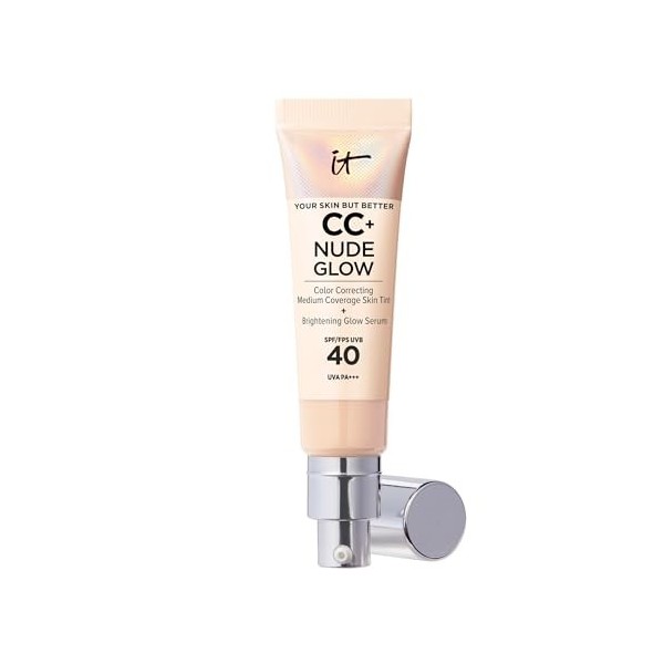 IT Cosmetics, Crème CC+ Nude Glow Your Skin But Better, Couvrance Moyenne, SPF40, Enrichi en Peptides, Collagène & Vitamines,