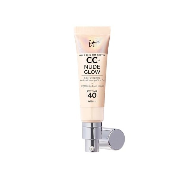 IT Cosmetics, Crème CC+ Nude Glow Your Skin But Better, Couvrance Moyenne, SPF40, Enrichi en Peptides, Collagène & Vitamines,