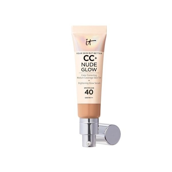 IT Cosmetics, Crème CC+ Nude Glow Your Skin But Better, Couvrance Moyenne, SPF40, Enrichi en Peptides, Collagène & Vitamines,