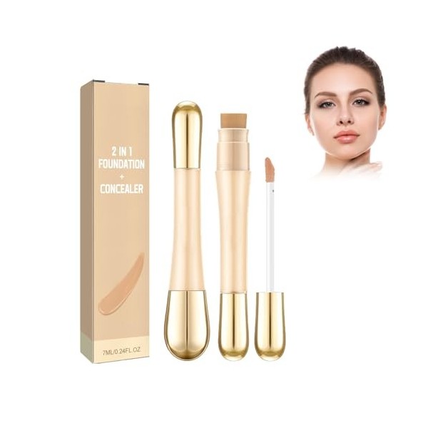 Mikabila 04 Correcteur Liquide avec Pinceau,2 en 1 - Fond de teint + Anti-cernes,Correcteur Liquide avec Pinceau,Maquillage