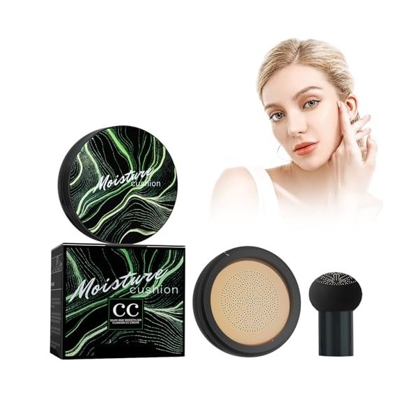 Nmbol Crème CC Coussin dair Tête De Champignon,Crème BB,Fond De Teint Correcteur,Crème BB Hydratante,Éponge De Maquillage Au