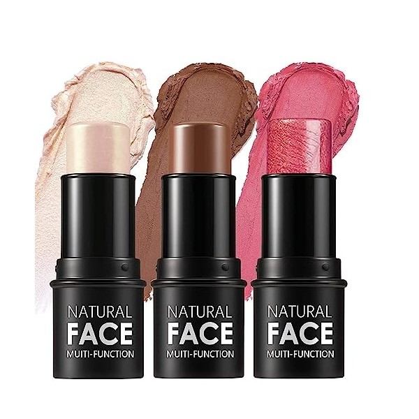 3 Pcs crème de contour, nuances avec Highlighter & Bronzer & Blush, stylo de contour non gras et résistant à leau, facile à 