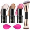 3 Pcs Kit de maquillage crème contour stick,nuances avec Highlighter & Bronzer & Blush,pour sculpter les joues, finition impe