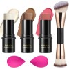 3 Pcs Kit de maquillage crème contour stick,nuances avec Highlighter & Bronzer & Blush,pour sculpter les joues, finition impe