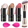 3 Pcs Kit de maquillage crème contour stick,nuances avec Highlighter & Bronzer & Blush,pour sculpter les joues, finition impe