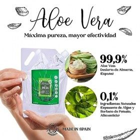 Gel dAloe Vera pour les soins de la peau visage et corps et des cheveux. Extra Hydratant 100% naturel. Nourrissant et adou