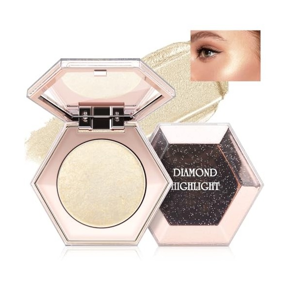 Boobeen Palette de poudre de surlignage, Palette de surlignage brillant pour le visage et le corps, illuminateur de paillette