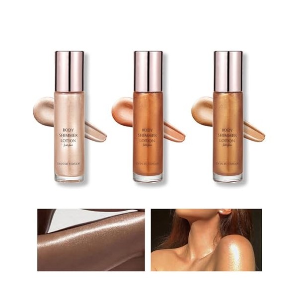 Highlighter Liquide Fond de Teint Visage, Huile Corporelle Scintillante, Shimmer Lotion Pour Le Corps, Léger et Durable Illum