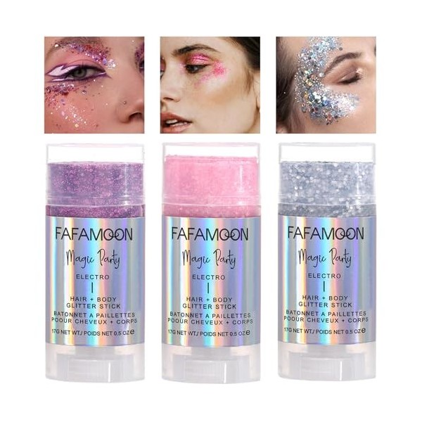 Sitovely 3PCS Bâtons de Paillettes Pour le Corps,Body Glitter Stick,Gel Pailleté,Paillettes Sirène en Gel Pailleté Pour le Vi