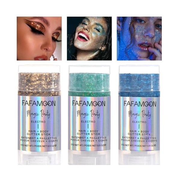 Sitovely 3PCS Bâtons de Paillettes Pour le Corps,Body Glitter Stick,Gel Pailleté,Paillettes Sirène en Gel Pailleté Pour le Vi