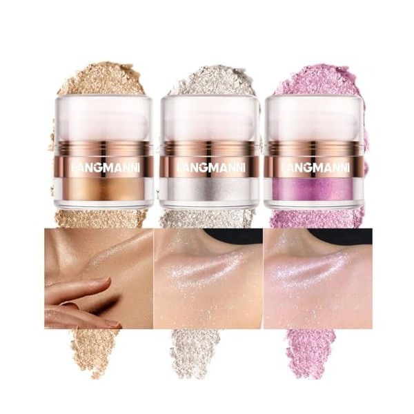 Highlight Poudre Tapotante, Shimmer Visage et Corps Surligneur Poudre Stick, Éclaircissant Contouring Haute Brillance Glitter