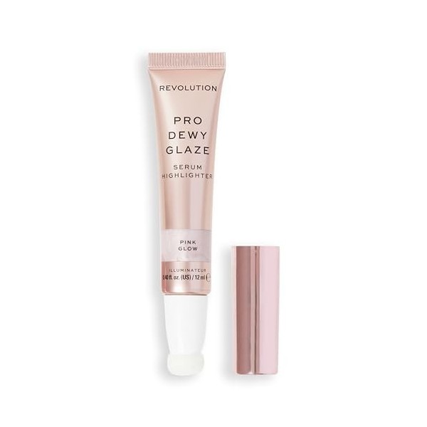 Revolution Pro, Dewy Glaze Serum Highlighter, Lightweight & Blendable, Illuminating Formula, Pink Glow, 12ml