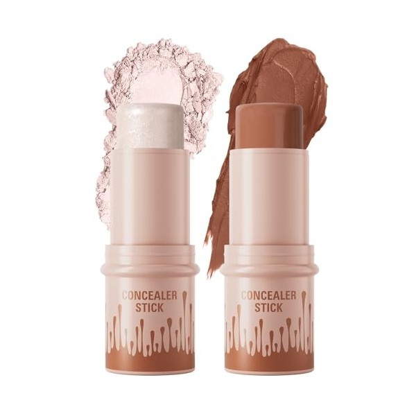 Lot de 2 bâtons de fond de teint pour contouring, surligneur et stylo bronzant, crayon anti-adhésif, éclaircit et ombrage, ma