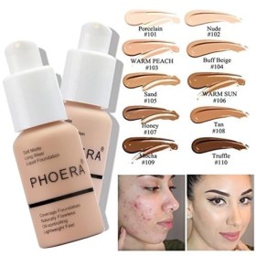 PHOERA Fond de Teint,PHOERA Foundation,imperméable Professional Makeup Fond de Teint Liquide Couvrant Tenue 24h - Matte & Por