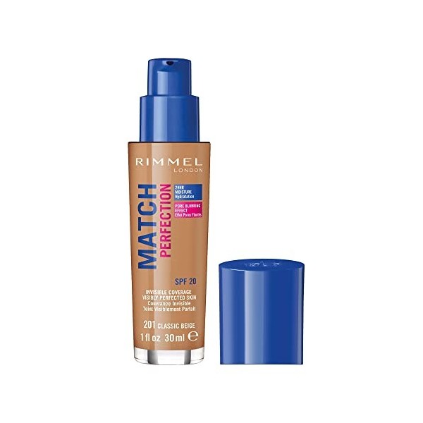 Rimmel - Fond de Teint Match Perfection - Couvrance légère - Hydratation 24h - 201 Classic Beige - 30ml