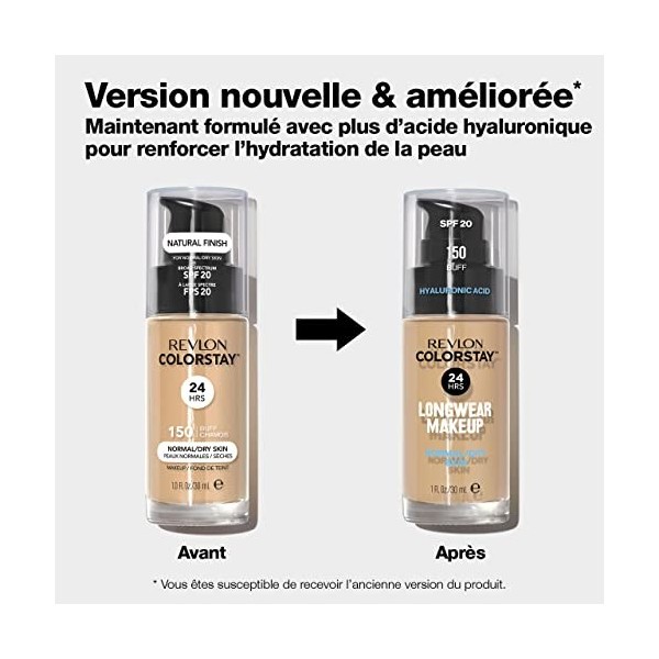 REVLON Fond de teint, ColorStay Longue Tenue, peaux normales à sèches, 24H tenue + soin, formule enrichie en acide hyaluroniq