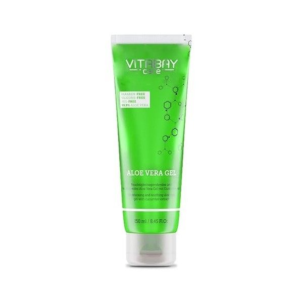 Vitabay Gel Aloe Vera Hydratant Visage Cheveux 250ml - Aloe Vera Gel 100% 99,9% - Pour Apres Soleil, Coup de Soleil, Gel Al