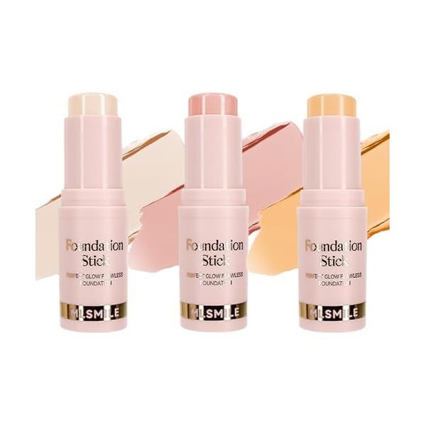 3 Count Matte Foundation Stick Maquillage, Couvrance moyenne, Modulable, Utilisation polyvalente, Crème Correcteur en bâton, 