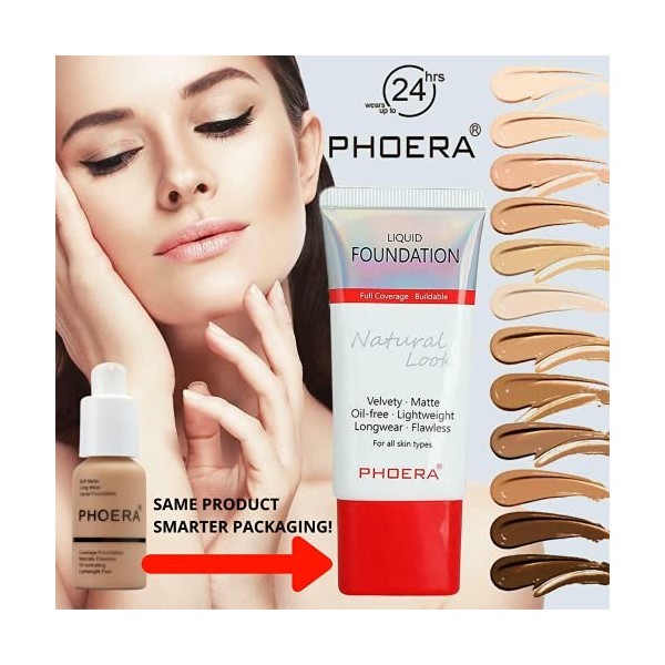 Ensemble de Maquillage Complet Phoera Foundation - Comprend Tubes de Fond de Teint Mat Nude & Buff Beige 30ml, Primer Visage 