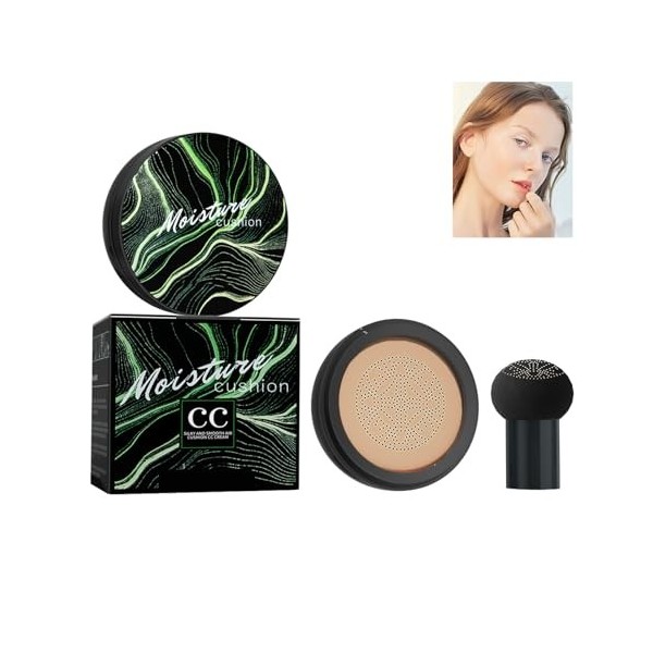 Dyceittdia CC De Coussin Dair, Tête de champignon CC, Air Cushion Foundation CC Cream, Fond de teint durable, Hydratant, Écl