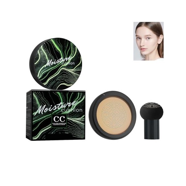 Dyceittdia CC De Coussin Dair, Tête de champignon CC, Air Cushion Foundation CC Cream, Fond de teint durable, Hydratant, Écl