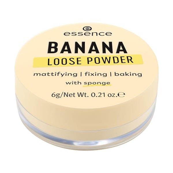 essence BANANA LOOSE POWDER Jaune matifiant, fixant, correcteur de couleur, translucide, mat, végétalien, sans huile, sans pa