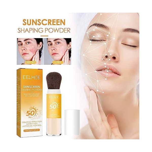 Sitovely Poudre fixatrice de protection solaire naturelle, SPF 50, Sunscreen Setting Powder, Poudre libre pour le visage au f