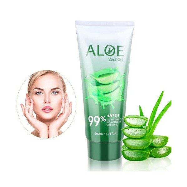 Gel dAloe Vera ASYBO 200 ML - Hydratant hydratant pour le visage et le corps à laloe vera pur à 99% biologique, crème dalo