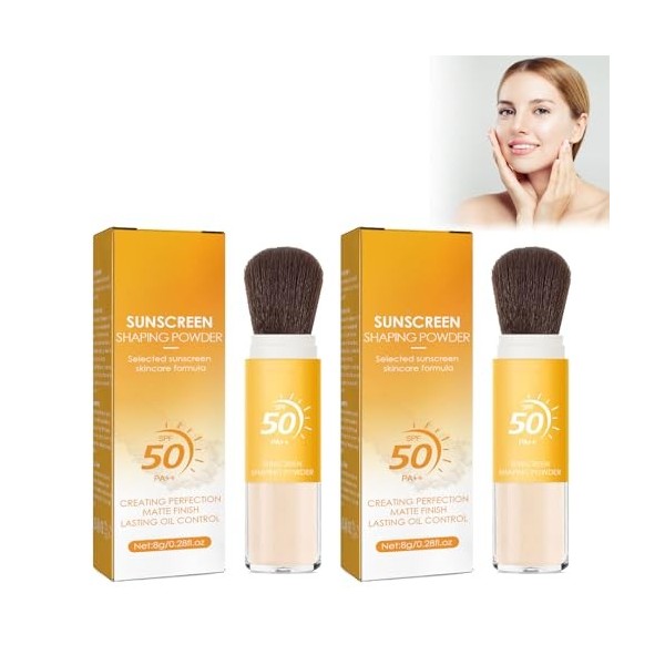 Poudre De Fixation Avec Protection Solaire Spf 50 En Poudre Libre Avec Pinceau, Poudre De Fixation Pour Le Maquillage Et Prot