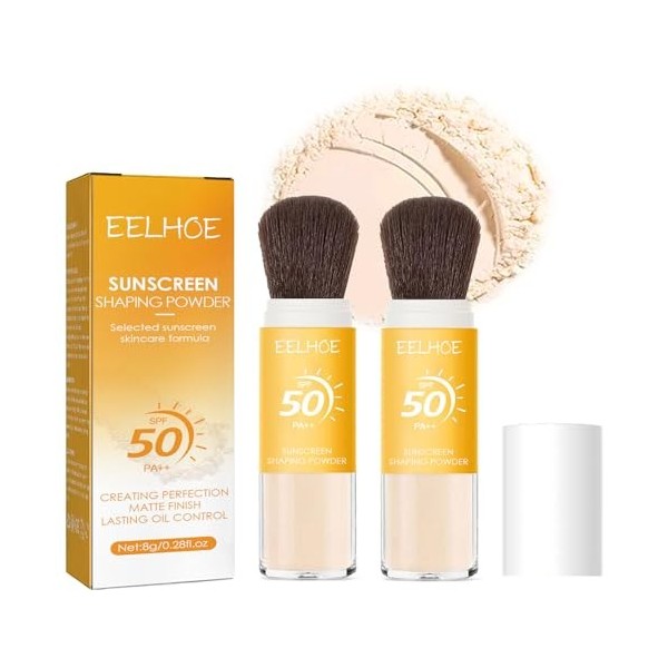 2PCS Sunscreen Shaping Powder, Poudre De Réglage Pour Le Visage, Contrôle De Lhuile, Fini Mat Naturel, écran Solaire Léger E