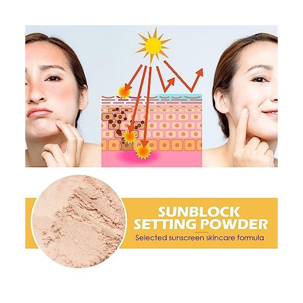 2PCS Sunscreen Shaping Powder, Poudre De Réglage Pour Le Visage, Contrôle De Lhuile, Fini Mat Naturel, écran Solaire Léger E