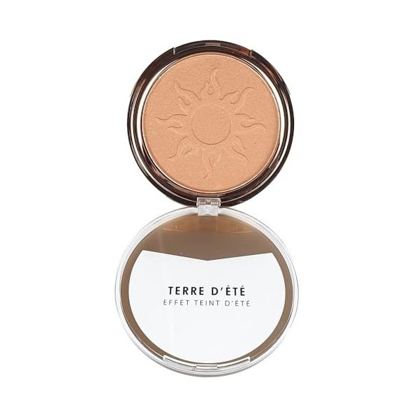 Poudre soleil maquillage, poudrier teint bronzé couleur doré irisé