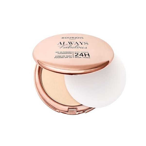 Bourjois Always Fabulous, 115 Golden Ivory, poudre de teint, formule légère, tenue longue durée jusqu’à 24 h, SPF 20, acide h