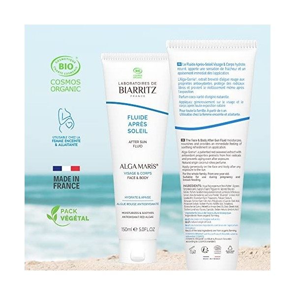 Laboratoires de Biarritz - Fluide Après-Soleil - ALGA MARIS® Certifié Bio - Hydrate, Apaise et Protège - Visage et Corps - En