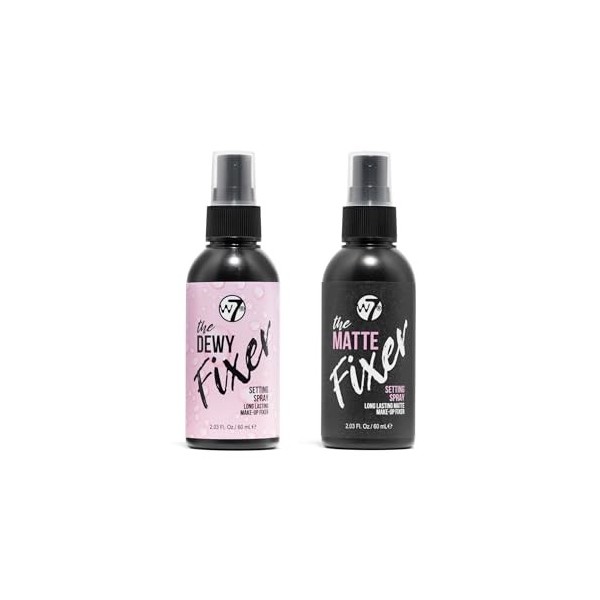 W7 The Fixer Duo - Spray Fixateur de Maquillage 2 Pièces - Finis Rosés et Mats pour Fixer le Maquillage Professionnel