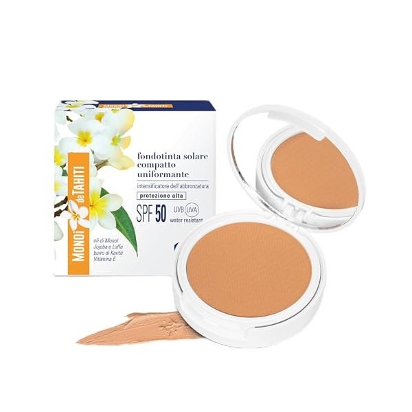 Helan Monoï de Tahiti - Fond de teint compact intensifiant le bronzage, protection solaire 50+ Fond de teint couvrant avec vi