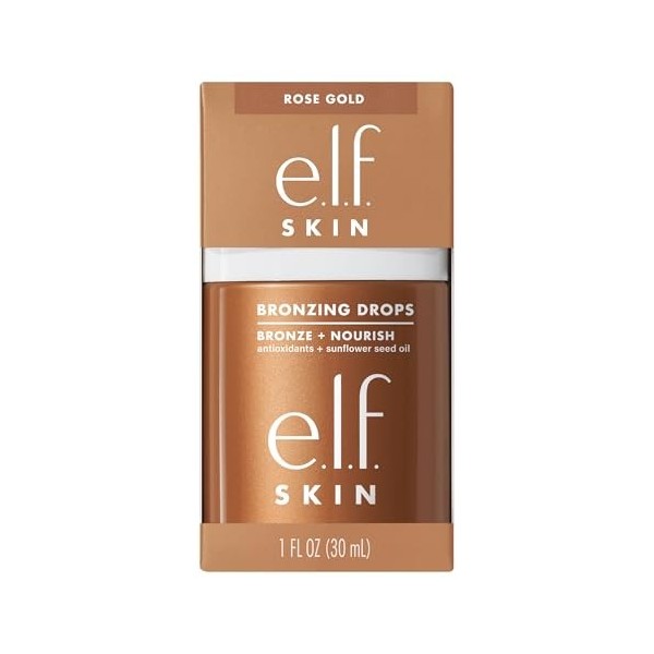 e.l.f. SKIN Bronzing Drops Poudre bronzante liquide pour le visage et la peau, crée une brillance embrassée par le soleil, av