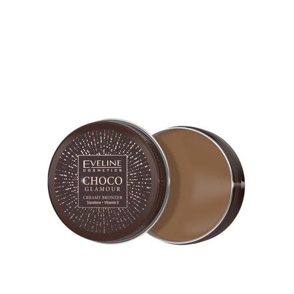 Eveline Cosmetics Choco Glamour Cream Bronzer avec squalane et vitamine E – Facile à estomper, hydratant et nourrissant – 30 